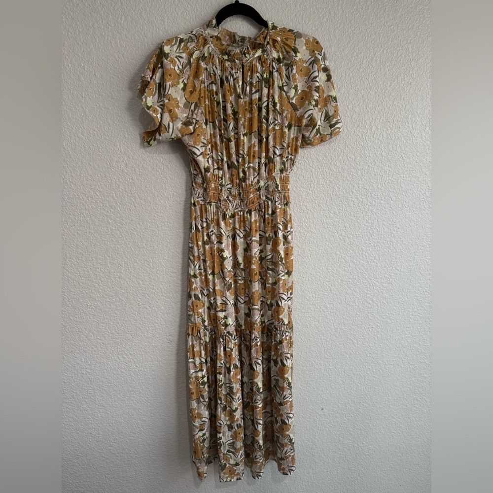 Grade and gather medium high neck Floral Yellow and White Dress - Picture 3 of 9